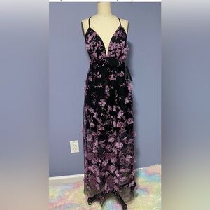 VENUS Black and Purple Floral Maxi Dress